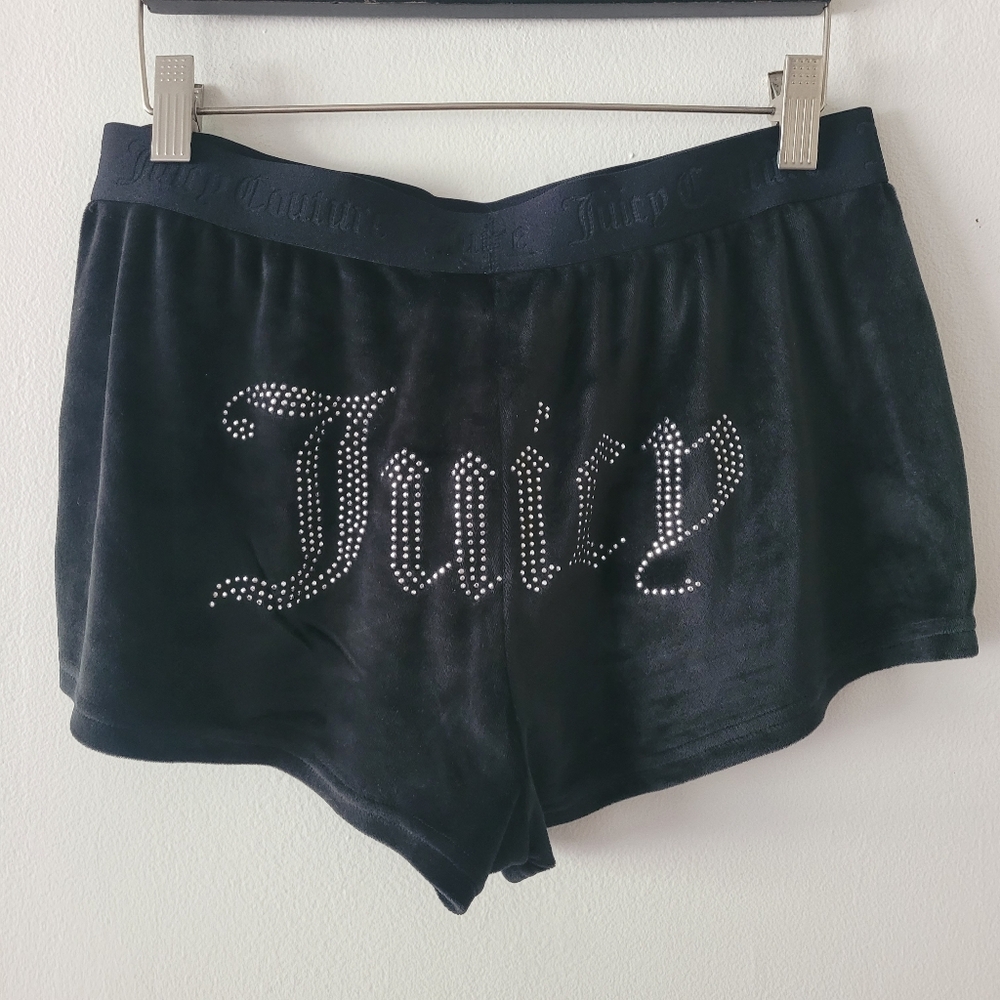 Juicy Velour Blsck‎ Rinestone Shorts Medium Y2K